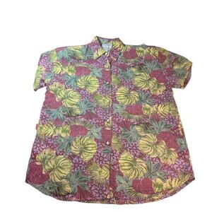 VTG Venecia Hawaiian Blouse Women’s L Tropical Print Button-Up Top EUC